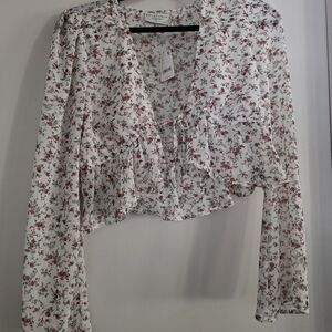 Dress Forum White and Red Floral Blouse